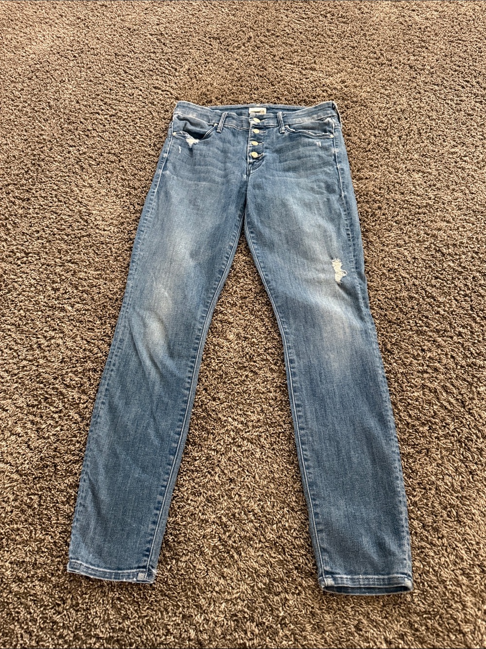Mother The Pixie  Button-Fly Distressed Blue Jeans size 28